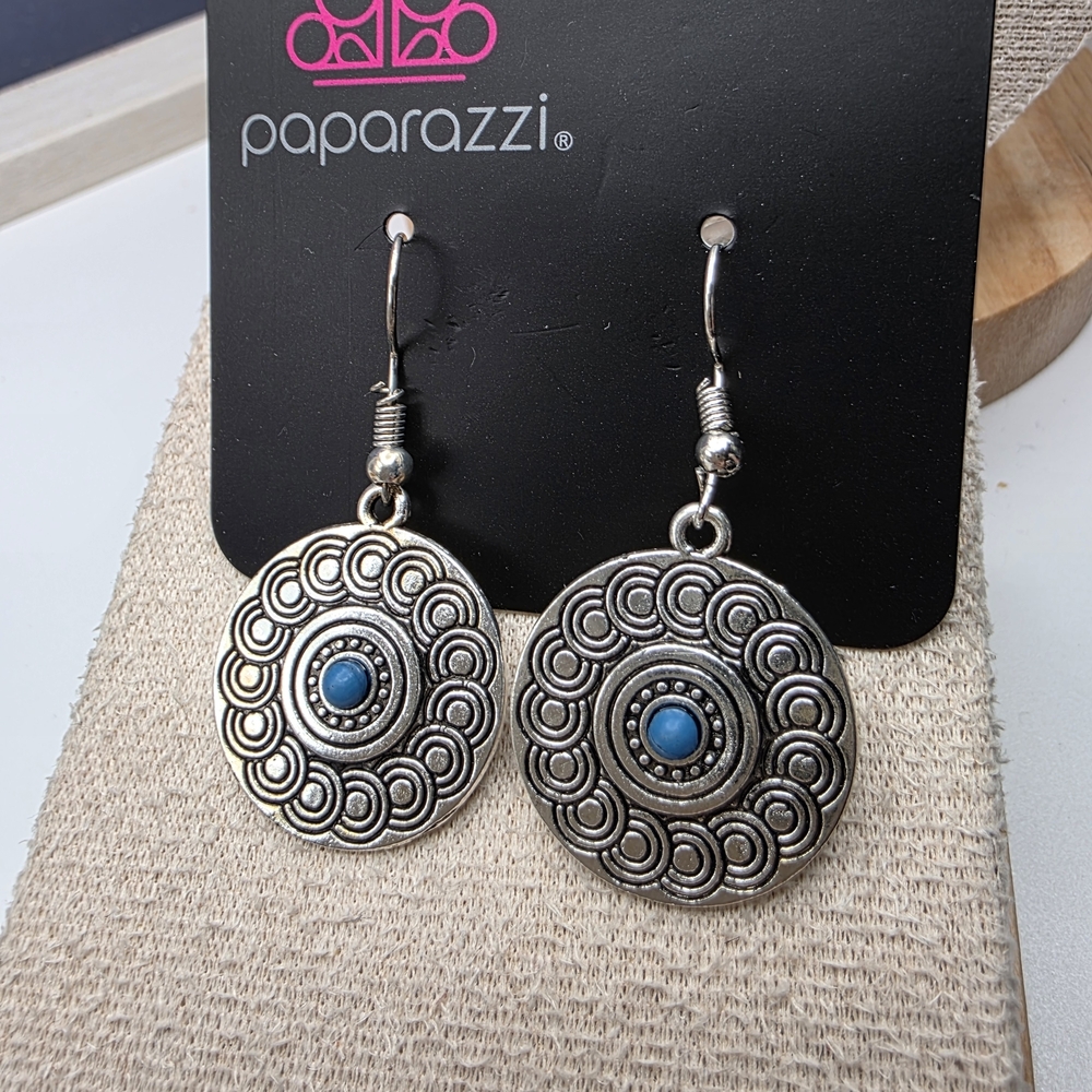 Paparazzi Silver Earrings with Blue Accents (643)